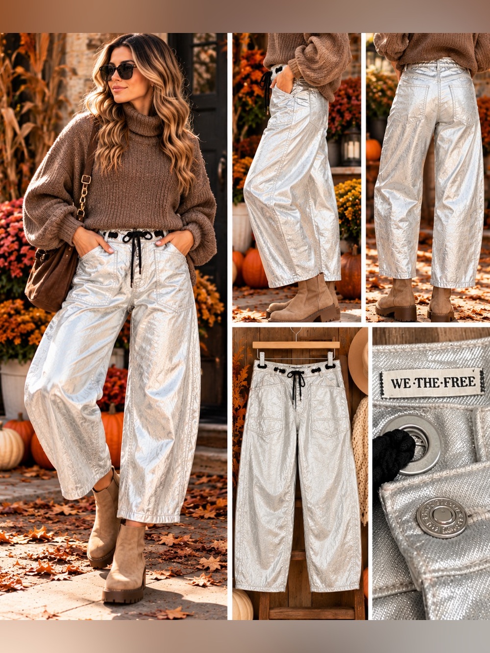Free People We The Free Metallic Moxie Barrel Jeans ✨